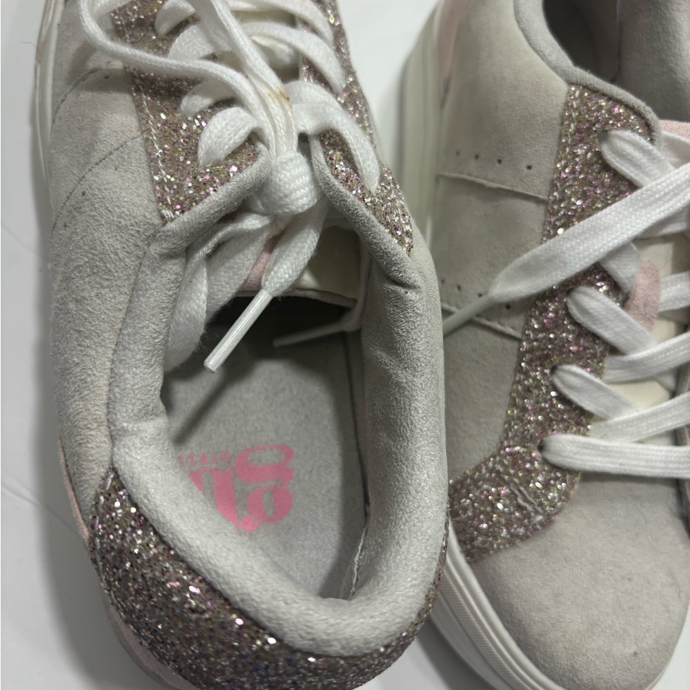 Pink and White Glitter Accent Sneakers